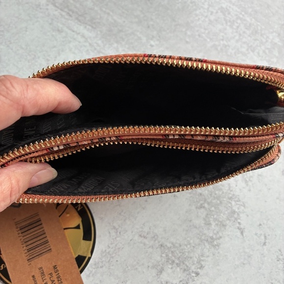 Steve Madden Plaid Dual Zip Wristlet Clutch in Red and Brown - Picture 8 of 14